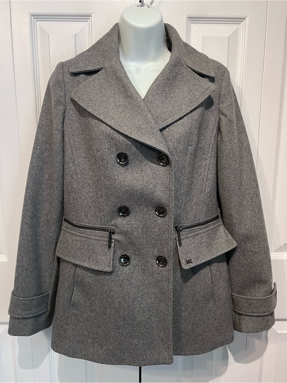 Michael Michael Kors Grey Wool Blend Pea Coat Size S